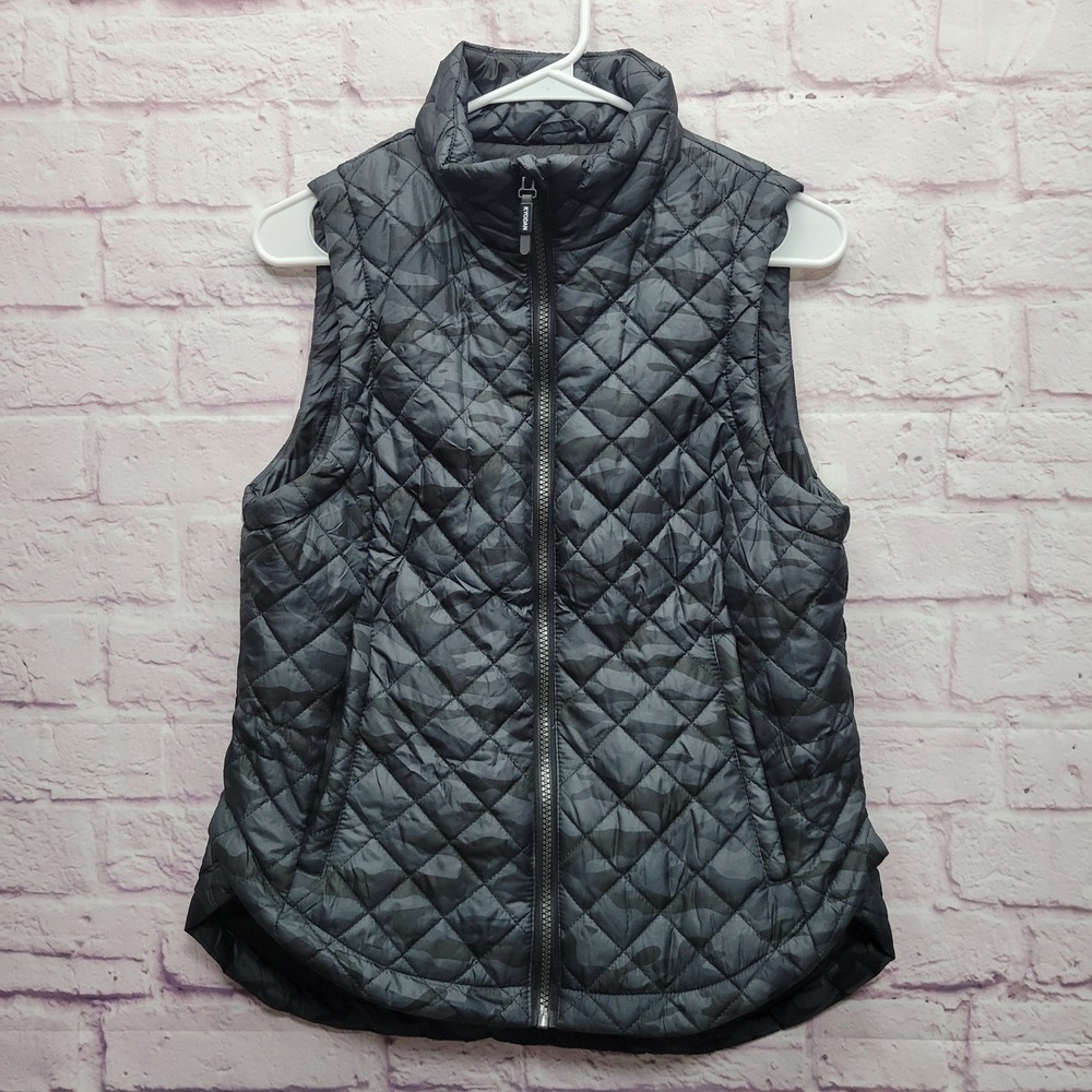 Kyodan Outdoor Full Zip Camo Quilted Vest Womens S Mock Neck Gorpcore Activewear